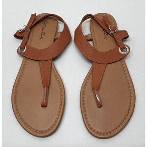 Star Bay T-Strap Thong Sandals Womens 9 Brown Slip On Adjustable Buckle New